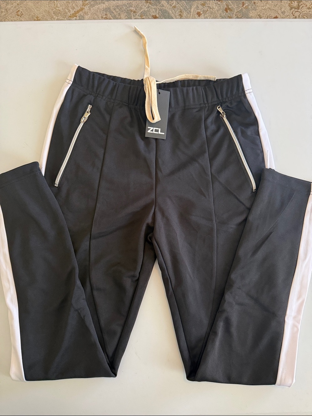 NWT Men's Black Jogger Sweatpants with White Side Stripes Mens Size M
